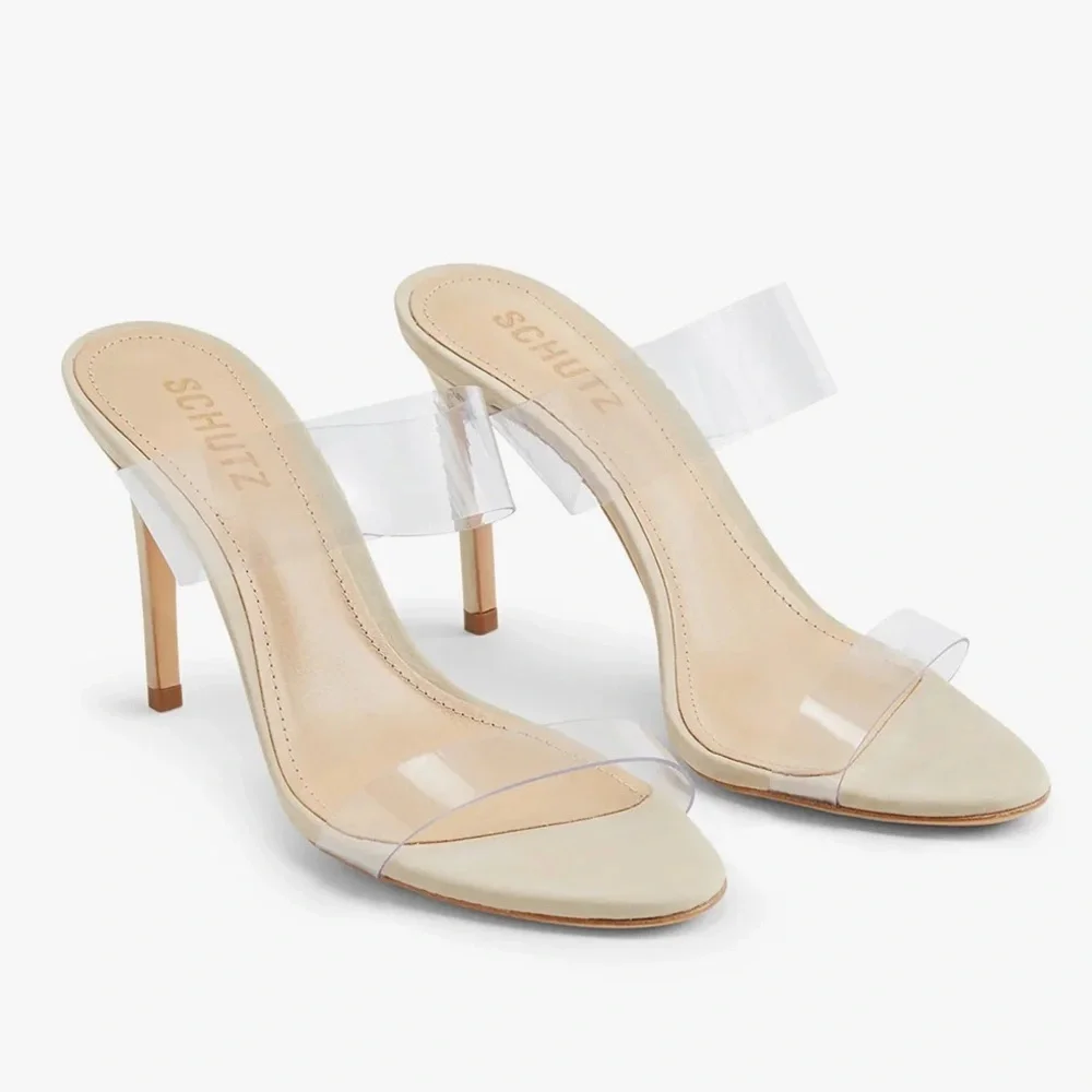 SCHUTZ Clear Vinyl Strappy Nude Stiletto Heels